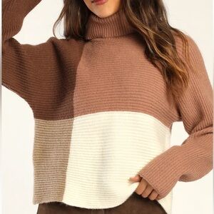Snow Into You Brown Color Block Turtleneck Pullover Sweater - Lulus